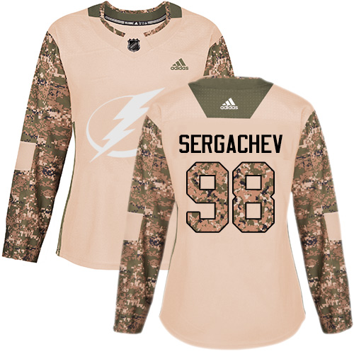 Adidas Lightning #98 Mikhail Sergachev Camo Authentic Veterans Day Women's Stitched NHL Jersey